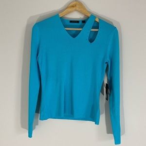 CINZIA ROCCA Turquoise V-Neck Long Sleeve Top with Shoulder Cutout